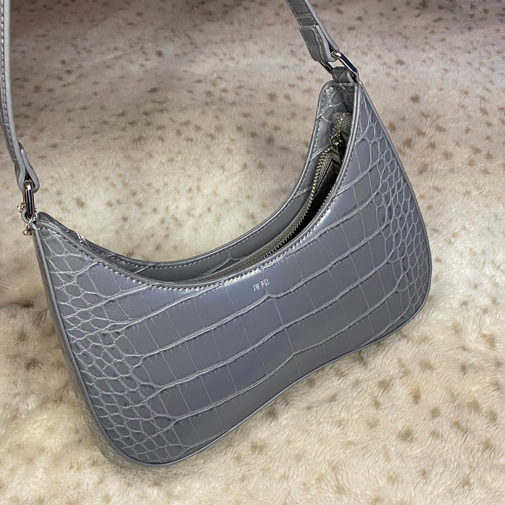 Gray Crocodile-Embossed Women's Bag